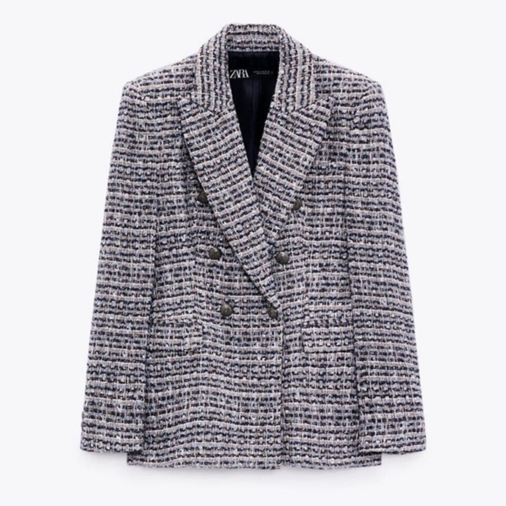 Zara Double Breasted Textured Weave Jacket 7822/816/073 Size XS